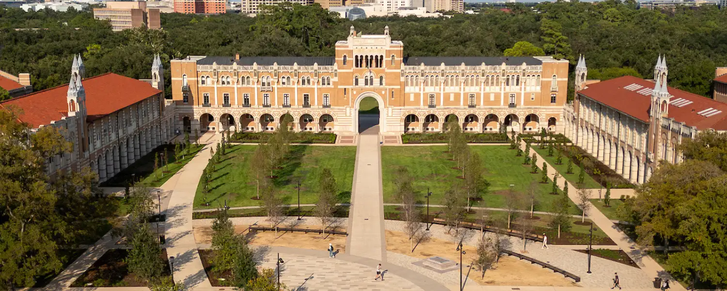 Drone shot of Lovett Hall and new Academic Quad